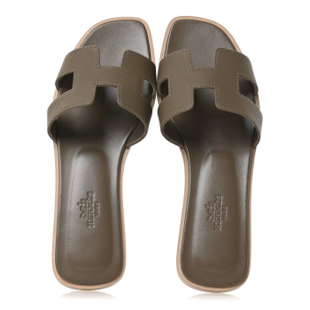 HERMES Epsom Oran Sandals 37.5 Etoupe