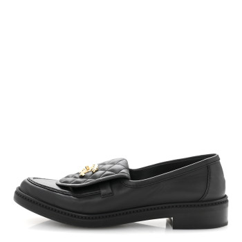 CHANEL Lambskin Quilted CC Turnlock Loafers 38.5 Black