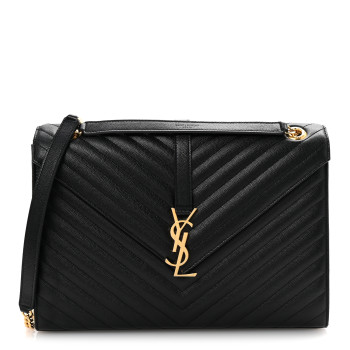 SAINT LAURENT Grain De Poudre Matelasse Chevron Large Monogram Satchel Black