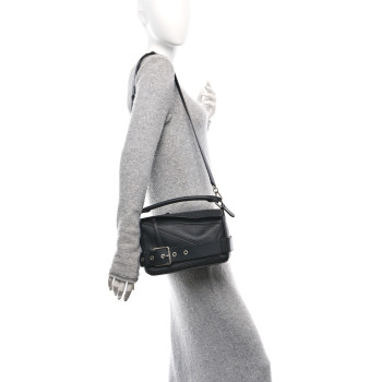 LOEWE Shiny Calfskin Small Puzzle Biker Bag Black