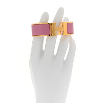 HERMES Enamel Wide Clic Clac H Bracelet GM Rose Velours