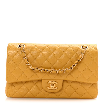 CHANEL Caviar Quilted Medium Double Flap Yellow