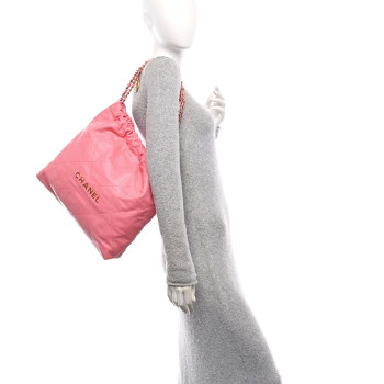 CHANEL Shiny Calfskin Quilted Chanel 22 Drawstring Bag Coral Pink