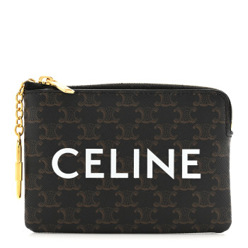 CELINE Triomphe Canvas Logo Coin and Card Pouch With Hook Black