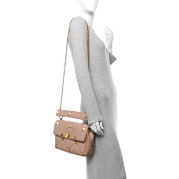 VALENTINO GARAVANI Nappa Large Roman Stud Shoulder Bag Rose Cannelle