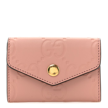 GUCCI Calfskin Jumbo GG Embossed Snap Wallet Soft Pink