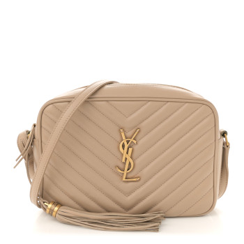 SAINT LAURENT Calfskin Matelasse Monogram Lou Camera Bag Dark Beige