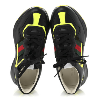 GUCCI Demetra Web Mens Rhyton Cut Out Sneakers 10 Black Yellow Fluo
