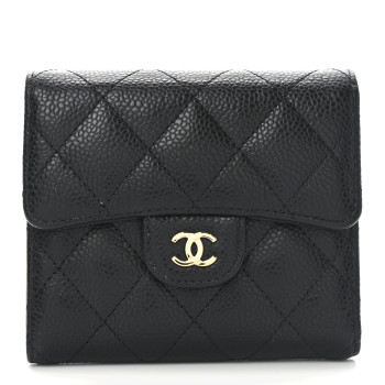 CHANEL Caviar Quilted Compact Flap Wallet Black