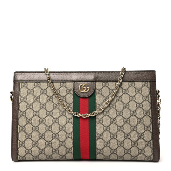 GUCCI GG Supreme Monogram Web Medium Ophidia Chain Shoulder Bag Brown