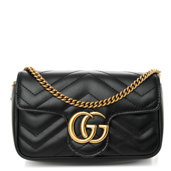 GUCCI Calfskin Matelasse Super Mini GG Marmont Shoulder Bag Black