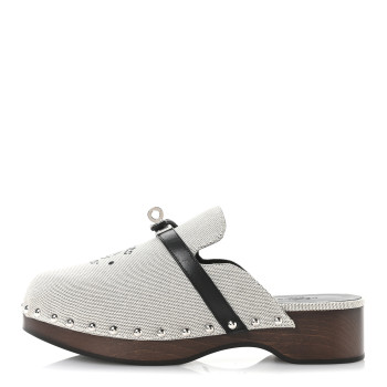 HERMES H Canvas Calfskin Carlotta Mules 37 Prunoir Black