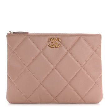 CHANEL Goatskin Large Chanel 19 Pouch Pink
