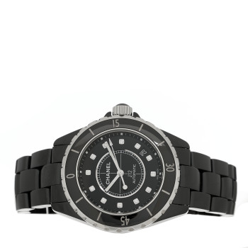 CHANEL Stainless Steel Ceramic Diamond 38mm J12 Automatic Watch Black