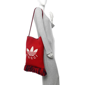 GUCCI x Adidas Crochet Fringe Messenger Bag Hibiscus Red