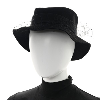 CHRISTIAN DIOR Rabbit Felt Veil Hat 56 Black