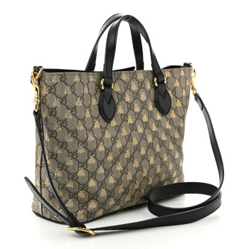 GUCCI Soft GG Supreme Monogram Bees Small Crossbody Tote Beige Oro Black