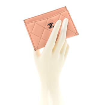 CHANEL Lambskin Quilted Card Holder Light Pink