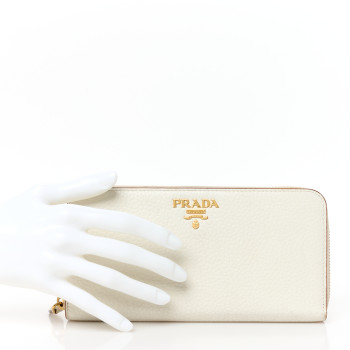 PRADA Daino Bi-Color Metal Zip Around Wallet Talco Caramel