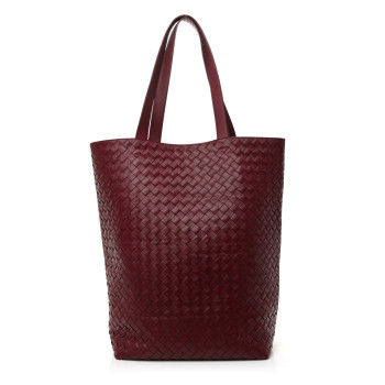 BOTTEGA VENETA Calfskin Intrecciato Large Tote Bag Burgundy