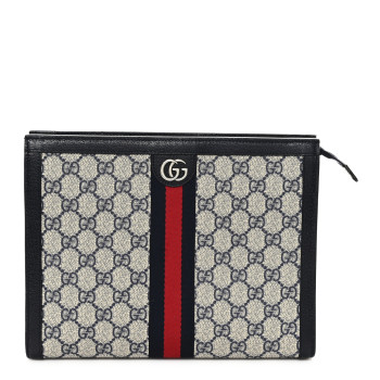 GUCCI GG Supreme Monogram Web Ophidia Pouch Beige Blue