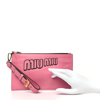 MIU MIU Lambskin Logo Wristlet Pouch Pink