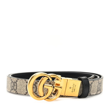 GUCCI Calfskin GG Supreme Monogram Double G Reversible 20mm Belt 75 30 Beige New Acero