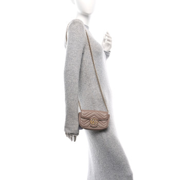 GUCCI Calfskin Matelasse Super Mini GG Marmont Shoulder Bag Porcelain Rose