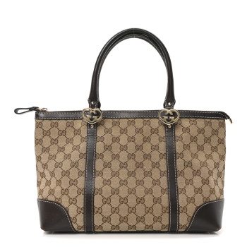 GUCCI Monogram Small Lovely Heart Tote Dark Brown