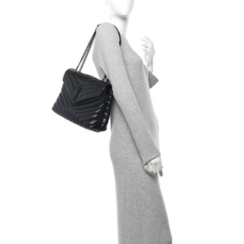 SAINT LAURENT Calfskin Y Quilted Monogram Monochrome Medium Loulou Chain Satchel Black
