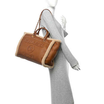 CHANEL Lambskin Shearling Medium Deauville Tote Brown