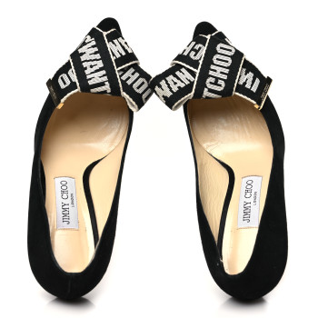JIMMY CHOO Suede Logo Bow Tegan 60 Pumps 39 Black Chalk