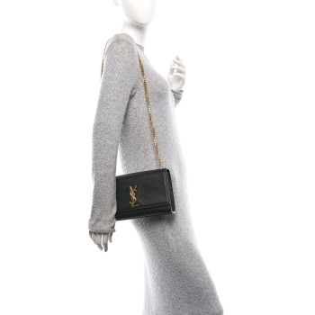 SAINT LAURENT Grain De Poudre Medium Classic Monogram Kate Satchel Black