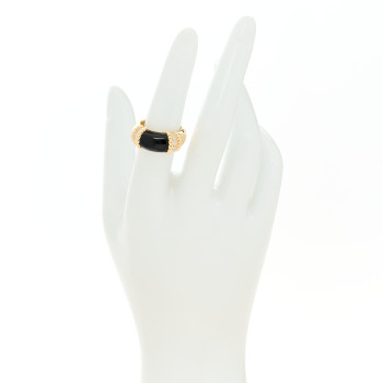 VAN CLEEF & ARPELS 18K Yellow Gold Diamond Black Onyx Perlee Couleurs Ring 53 6.5