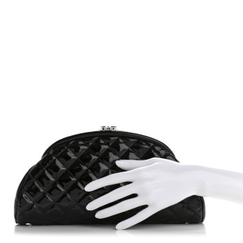CHANEL Patent Quilted Timeless Clutch Black