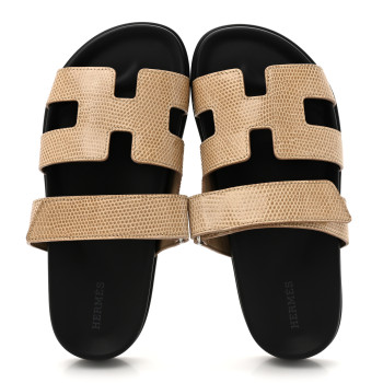 HERMES Lizard Womens Chypre Sandals 38 Beige Argile