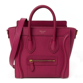 CELINE Drummed Calfskin Nano Luggage Plum