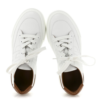 HERMES Matte Niloticus Crocodile Calfskin Deep Sneakers 38 White Marron Alezan