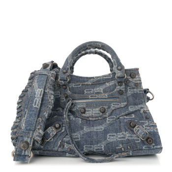 BALENCIAGA Denim BB Monogram Neo Cagole Handbag XS Blue