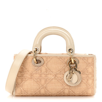 CHRISTIAN DIOR Raffia Macro Cannage Small Lady D-Joy Latte