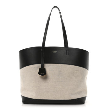 SALVATORE FERRAGAMO Canvas Calfskin XL Charming Tote Natural Black