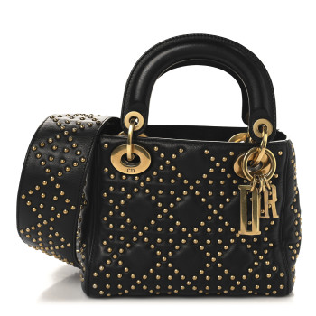 CHRISTIAN DIOR Lambskin Studded Mini Supple Lady Dior Black