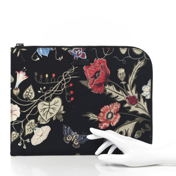 GUCCI Canvas Flora Knight Travel Laptop Document Case Black