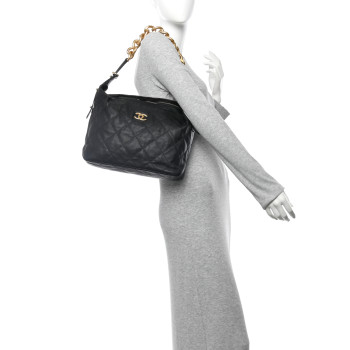 CHANEL Calfskin Quilted Large Daily Hobo Black