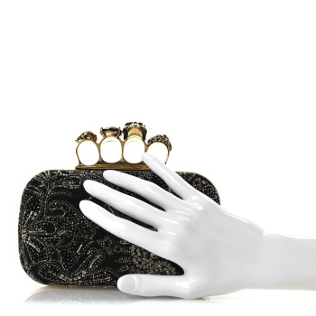ALEXANDER MCQUEEN Suede Embroidered Knuckle Box Clutch Black
