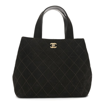 CHANEL Suede Quilted Shopping Tote Brown