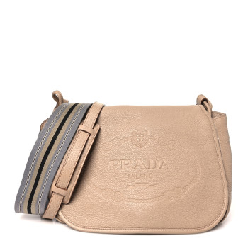 PRADA Vitello Daino Embossed Logo Flap Shoulder Bag Sesamo