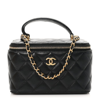 CHANEL Lambskin Quilted Small Top Handle Vanity Case With Chain Black