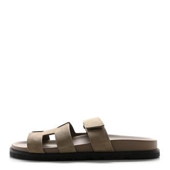 HERMES Suede Goatskin Womens Chypre Sandals 39 Beige Sable