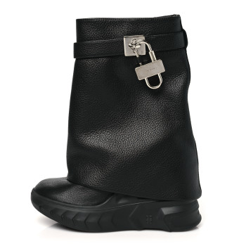 GIVENCHY Grained Calfskin Shark Lock Biker Ankle Boots 36 Black